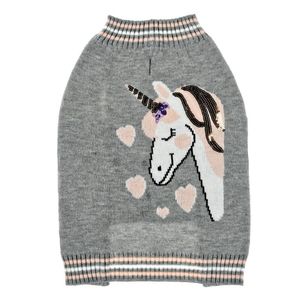 Vibrant Life Gray Happy Unicorn Dog Sweater, Medium